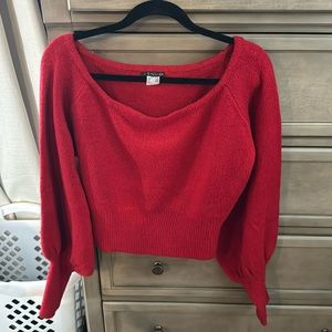Red VENUS cropped sweater with puff sleeves